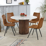 Solid Mango Wood Dining Table for 4 People Round With Marble Top - Opal