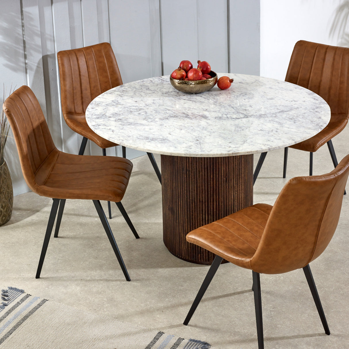 Solid Mango Wood Dining Table for 4 People Round With Marble Top - Opal