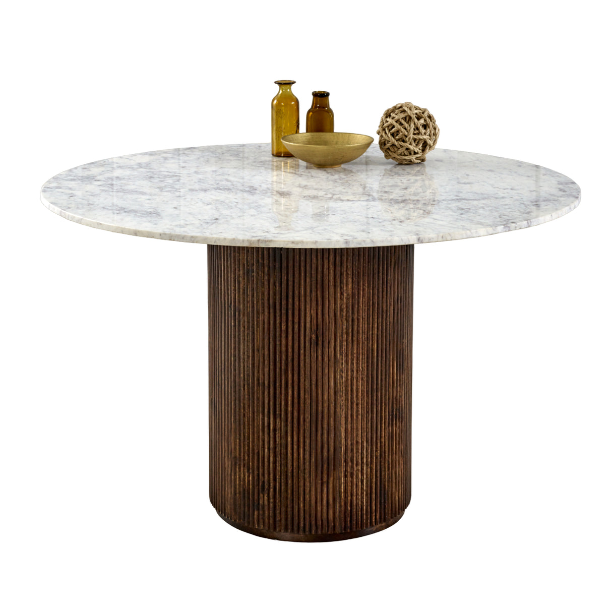 Solid Mango Wood Dining Table for 4 People Round With Marble Top - Opal