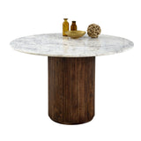 Solid Mango Wood Dining Table for 4 People Round With Marble Top - Opal