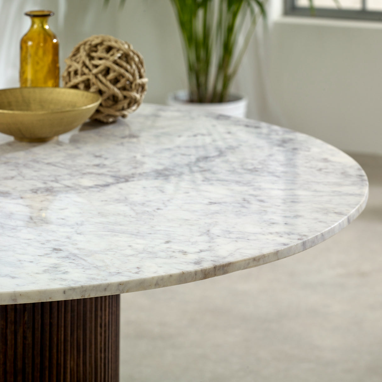 Solid Mango Wood Dining Table for 4 People Round With Marble Top - Opal