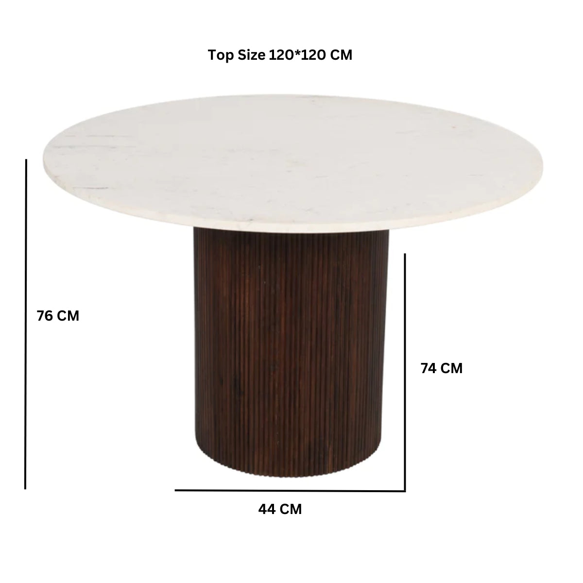 Solid Mango Wood Dining Table for 4 People Round With Marble Top - Opal