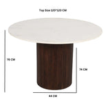 Solid Mango Wood Dining Table for 4 People Round With Marble Top - Opal