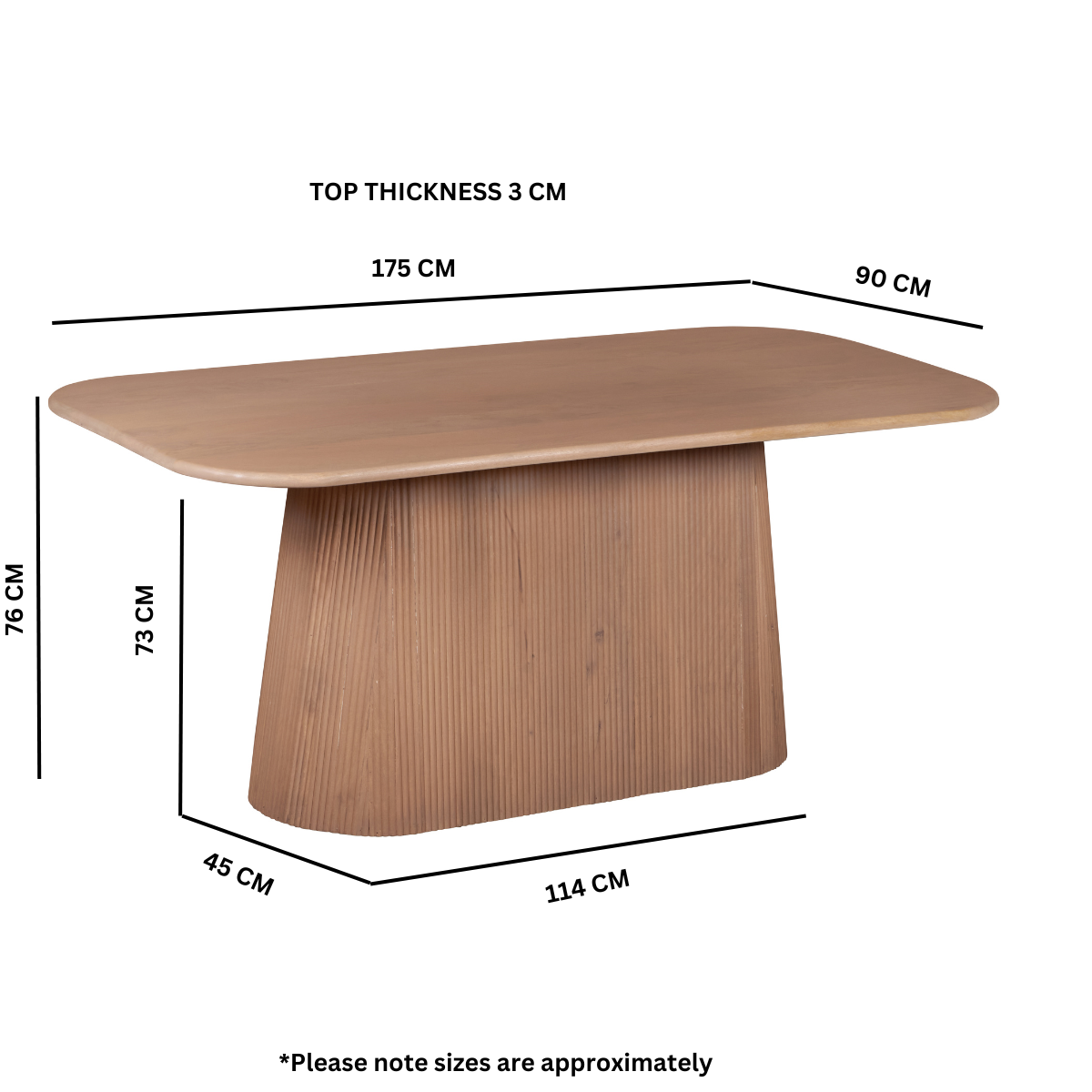 Solid Mango Wood Dining Table for 6 to 8 People Rectangular - Indus