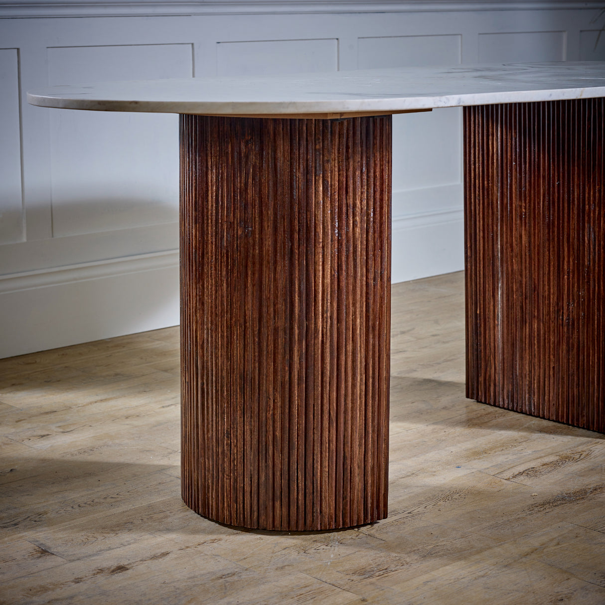 Solid Mango Wood Dining Table Oval for 4 to 6 People With Marble Top - Opal