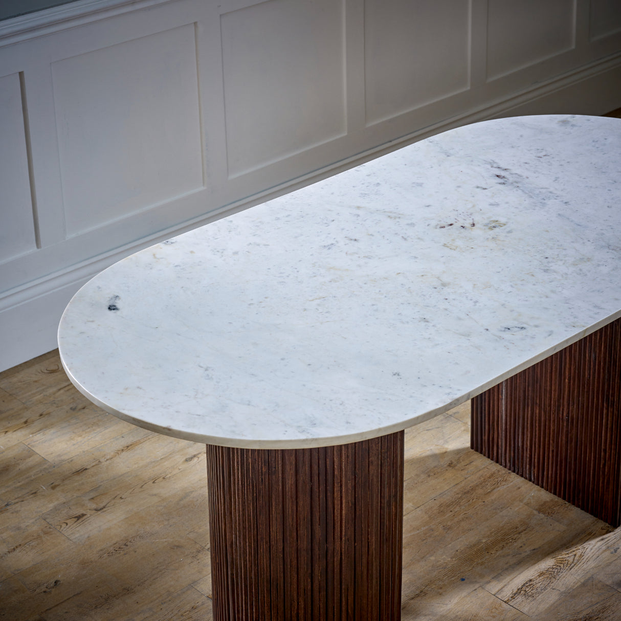 Solid Mango Wood Dining Table Oval for 4 to 6 People With Marble Top - Opal