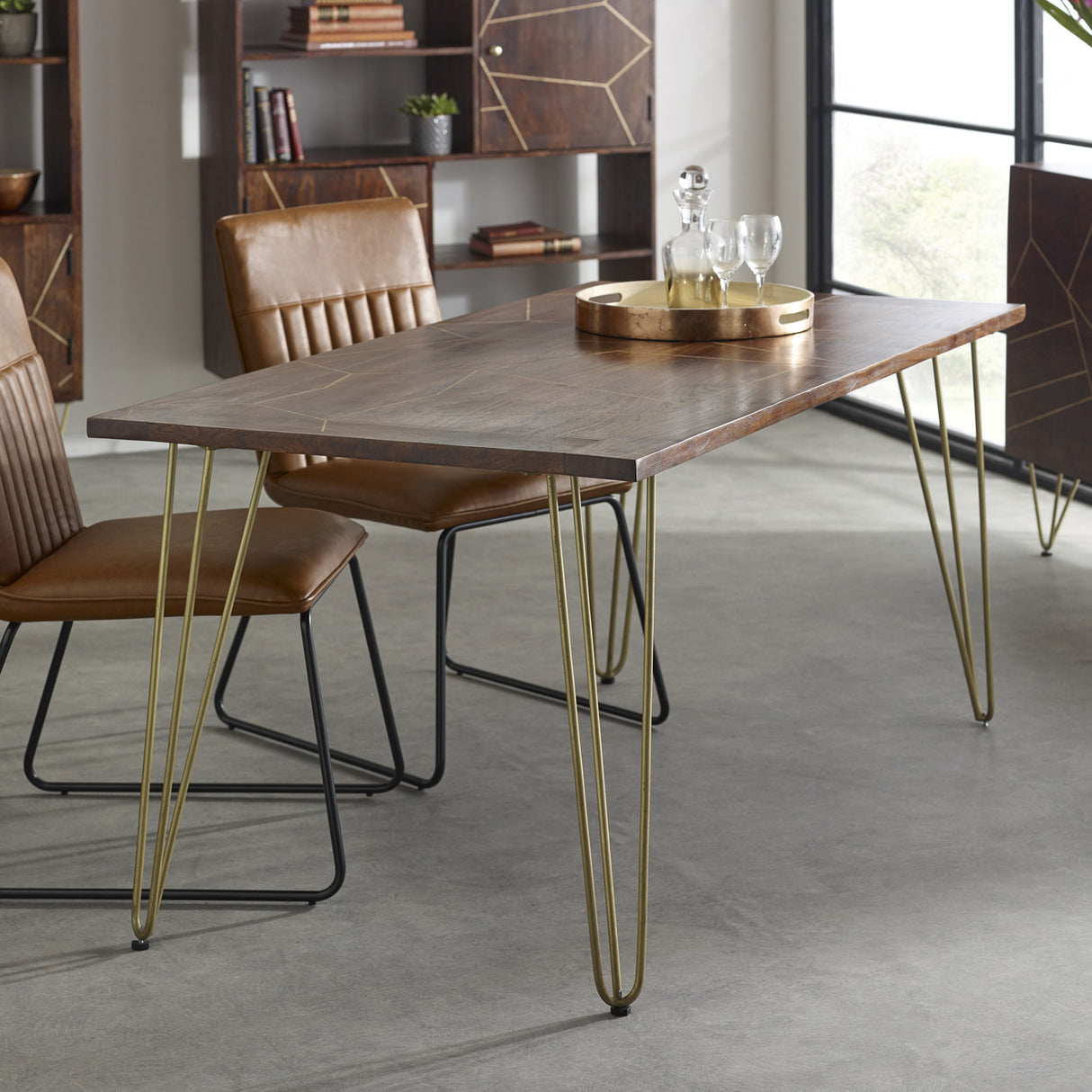 Solid Mango Wood Dining Table for 4 to 6 People - Dark Gold