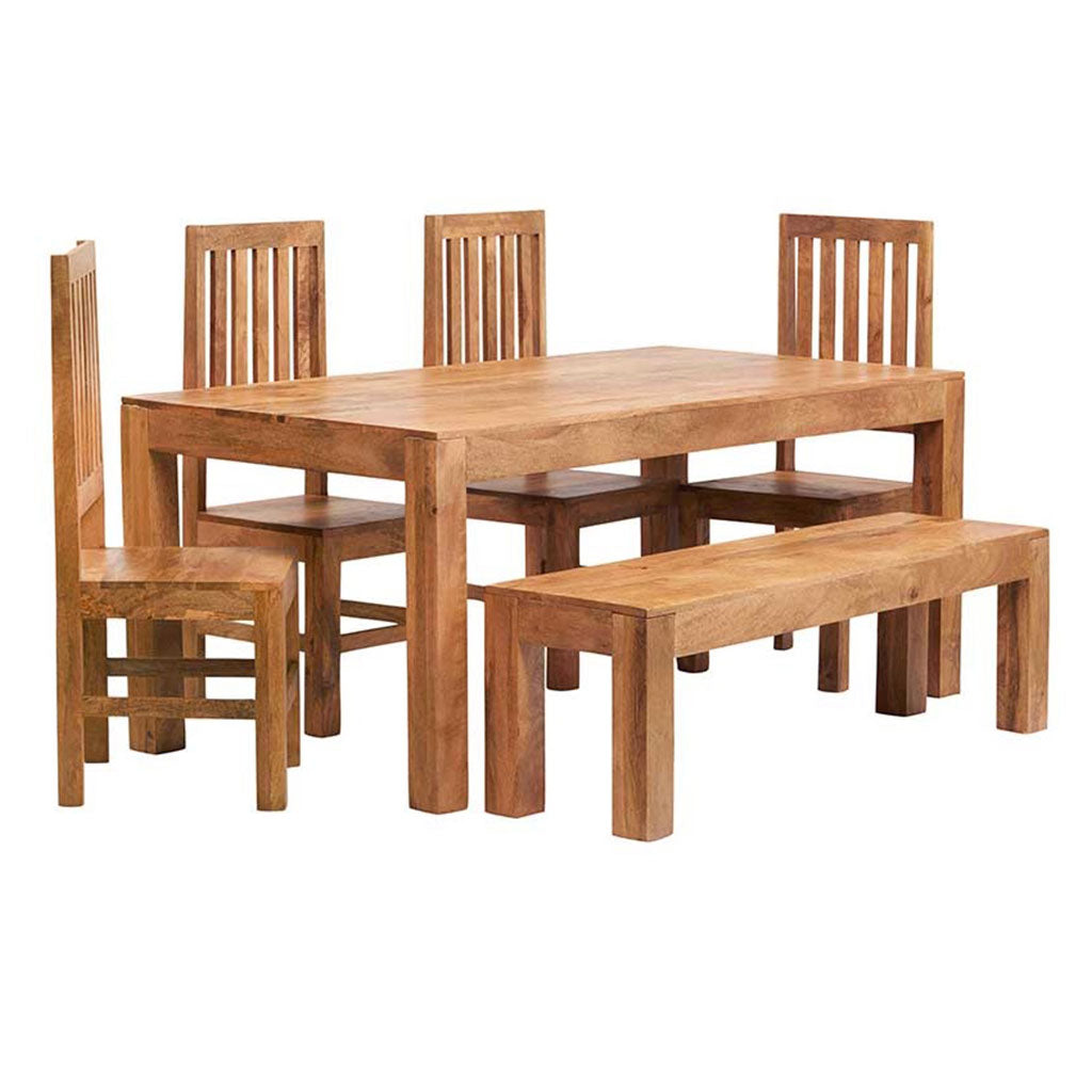 Solid Mango Wood Dining Table With 4 Chairs And 1 Bench - Toko