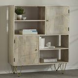 Solid Mango Wood Display Cabinet With 2 Doors And 4 Shelves - Light Gold