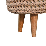 Solid Mango Wood Footstool Round With Oblong Woven Top - Keeva