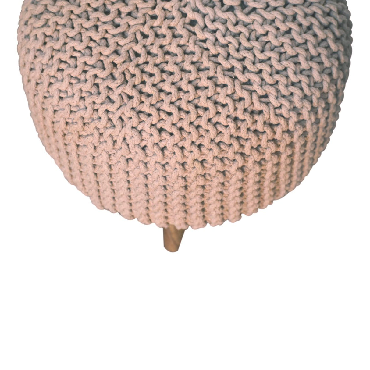 Solid Mango Wood Footstool Round With Woven Top - Keeva