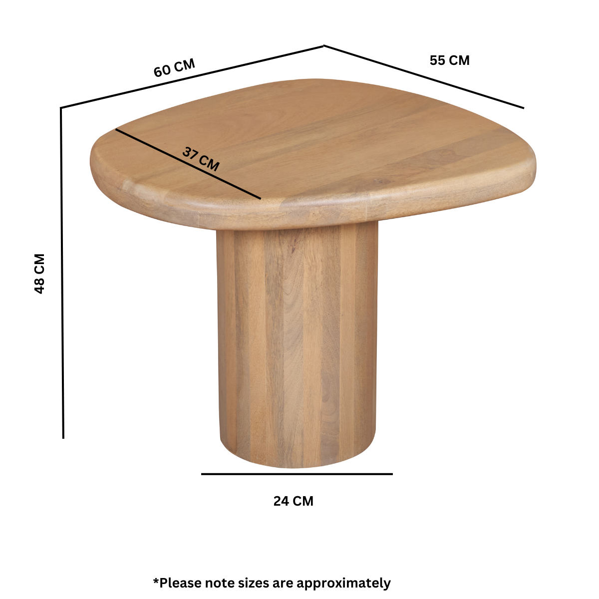 Solid Mango Wood Side Table in Fluted Design - Austin