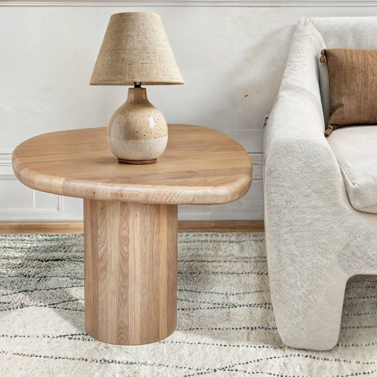 Solid Mango Wood Side Table in Fluted Design - Austin
