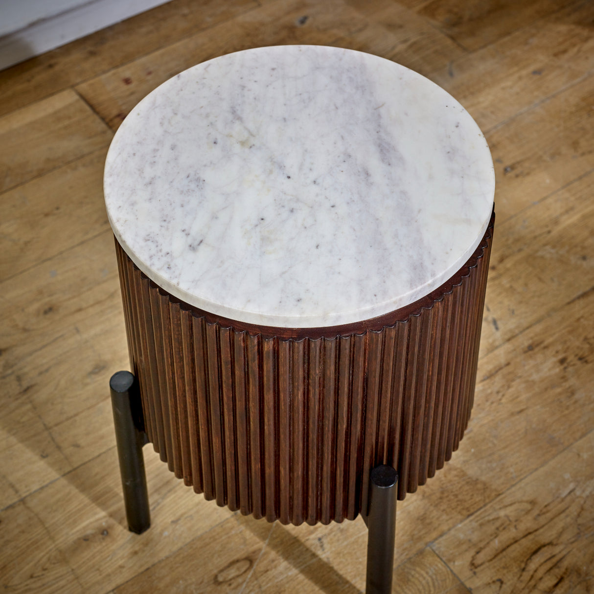 Solid Mango Wood Side Table Round With Marble Top - Opal