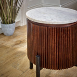 Solid Mango Wood Side Table Round With Marble Top - Opal