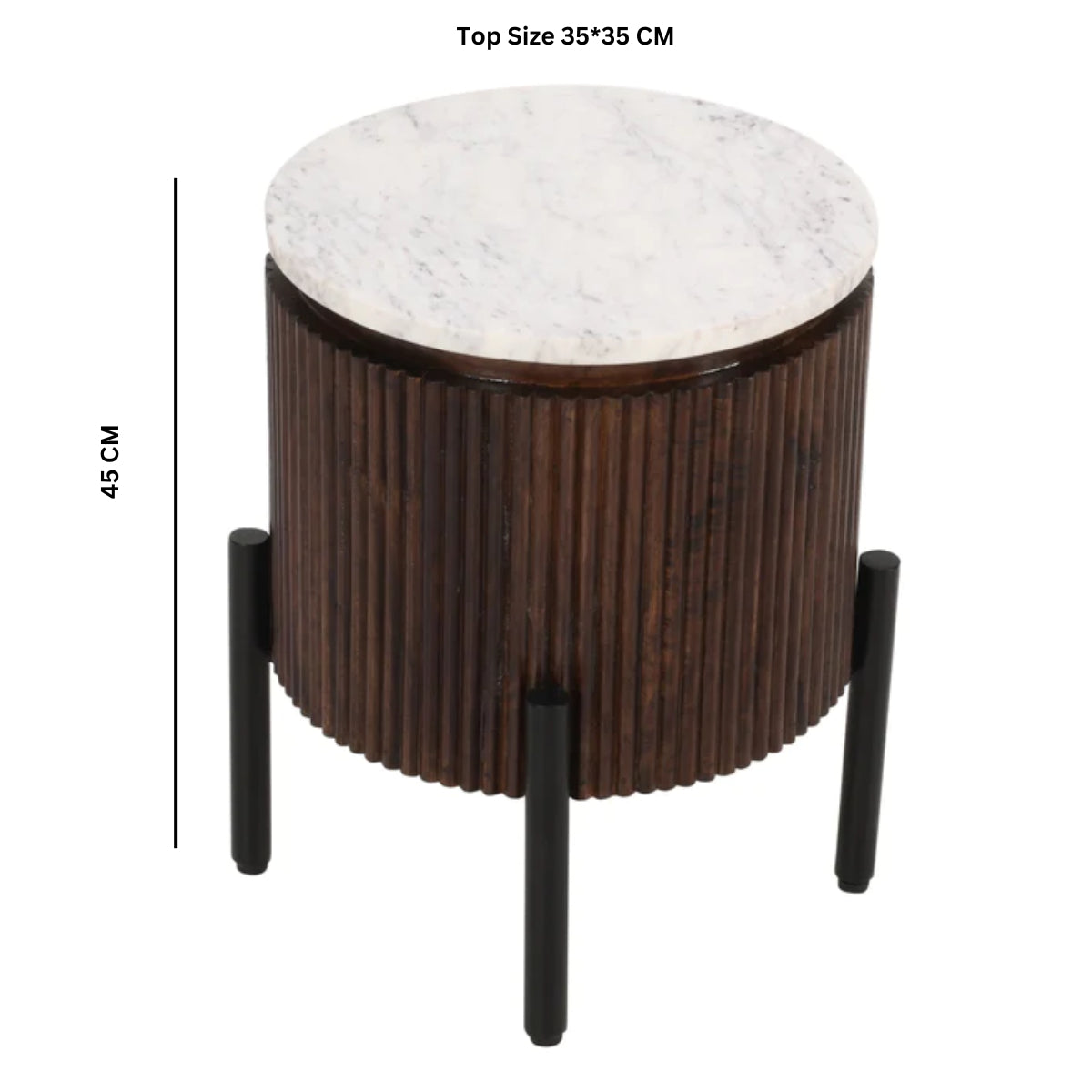 Solid Mango Wood Side Table Round With Marble Top - Opal