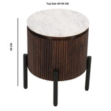 Solid Mango Wood Side Table Round With Marble Top - Opal
