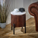 Solid Mango Wood Side Table Round With Marble Top - Opal