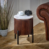 Solid Mango Wood Side Table Round With Marble Top - Opal
