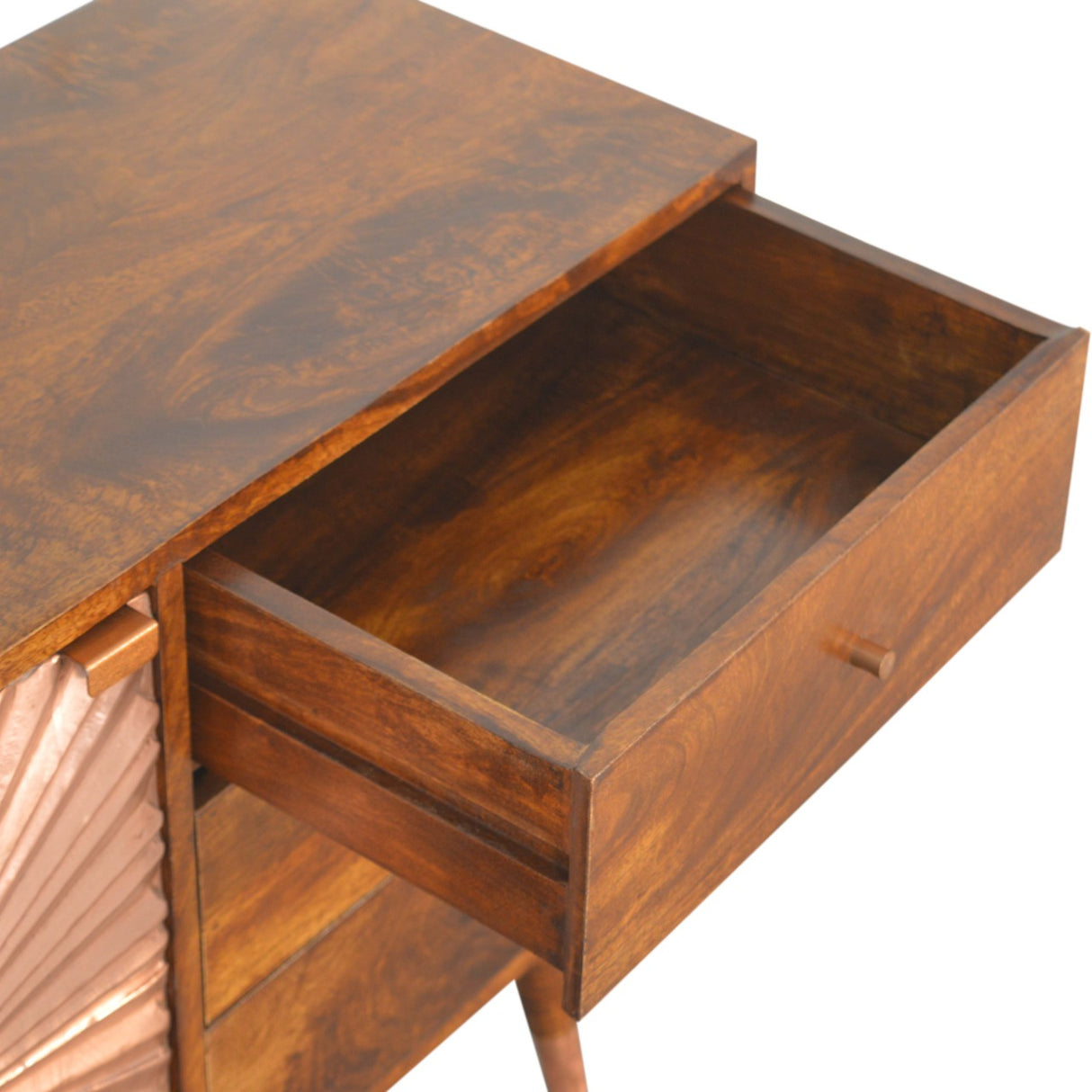 Solid Mango Wood Sideboard With 1 Copper Front Door And 3 Drawers - Manila