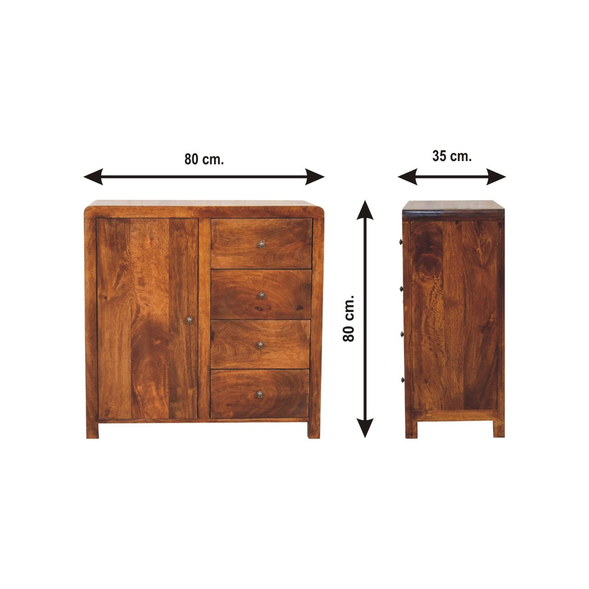 Solid Mango Wood Sideboard With 1 Door And 4 Drawers - Aspen
