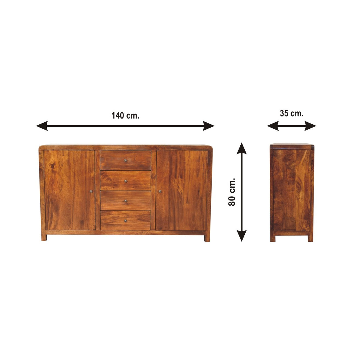 Solid Mango Wood Sideboard With 2 Doors And 4 Drawers - Aspen