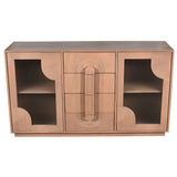 Solid Mango Wood Sideboard With 2 Fluted Glass Doors And 4 Drawers - Indus