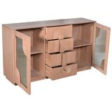 Solid Mango Wood Sideboard With 2 Fluted Glass Doors And 4 Drawers - Indus