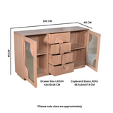 Solid Mango Wood Sideboard With 2 Fluted Glass Doors And 4 Drawers - Indus
