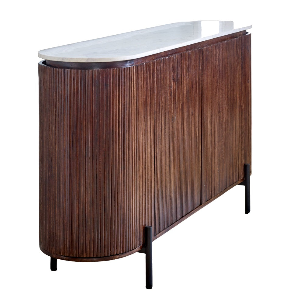Solid Mango Wood Sideboard With 4 Doors And Marble Top - Opal
