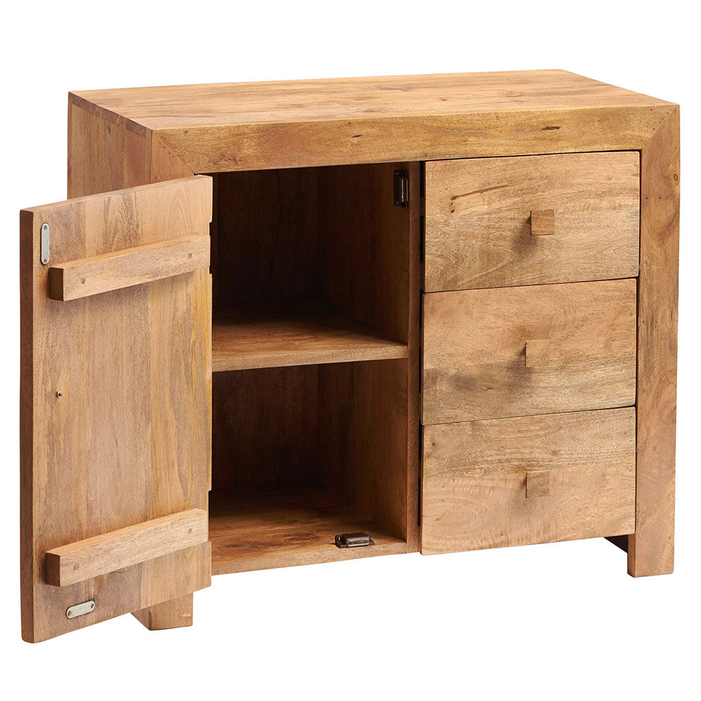 Solid Mango Wood Sideboard With 1 Door And 3 Drawers - Toko