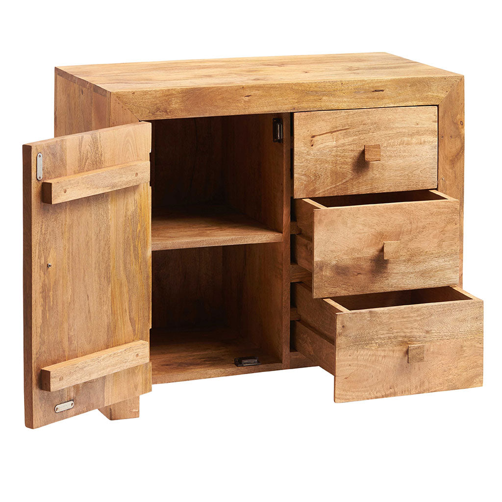 Solid Mango Wood Sideboard With 1 Door And 3 Drawers - Toko