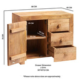 Solid Mango Wood Sideboard With 1 Door And 3 Drawers - Toko