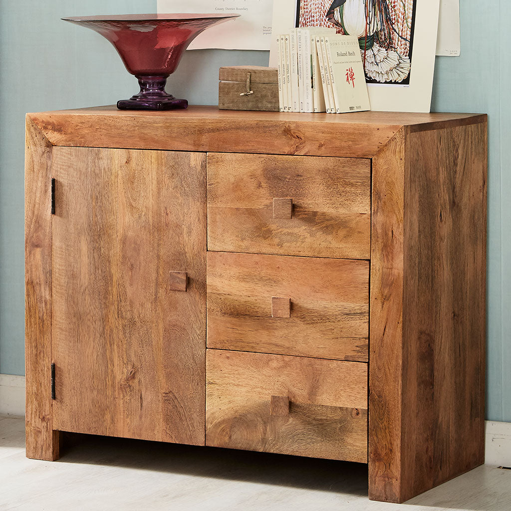 Solid Mango Wood Sideboard With 1 Door And 3 Drawers - Toko