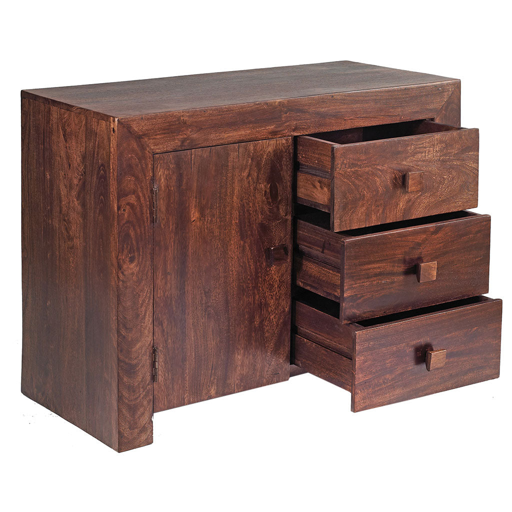 Solid Mango Wood Sideboard With 1 Door And 3 Drawers - Toko