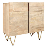 Solid Mango Wood Sideboard With 2 Doors And 2 Drawers - Light Gold