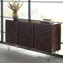 Solid Mango Wood Sideboard With 2 Doors And 3 Drawers - Dark Gold