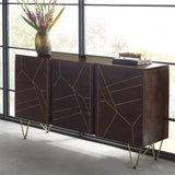 Solid Mango Wood Sideboard With 2 Doors And 3 Drawers - Dark Gold