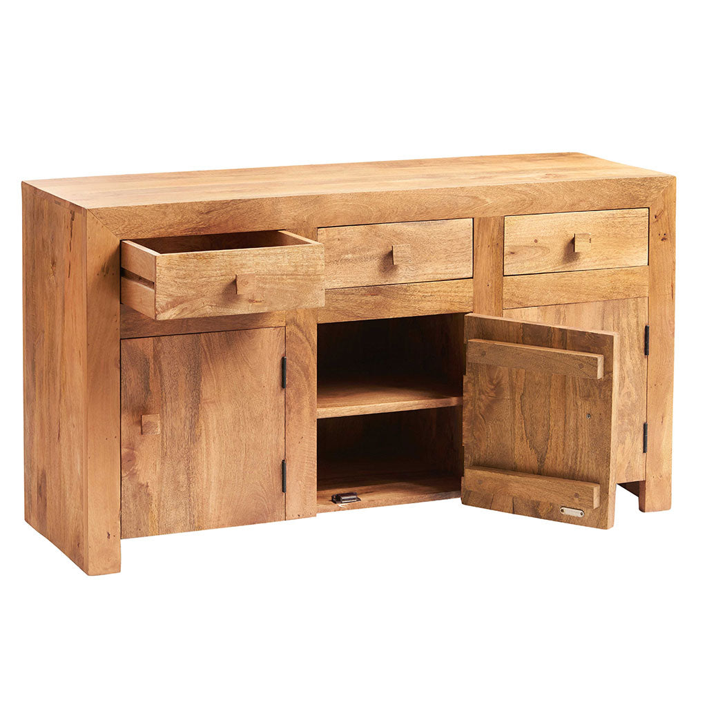 Solid Mango Wood Sideboard With 3 Doors And 3 Drawers - Toko