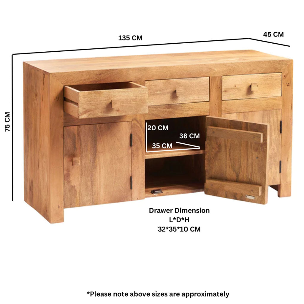 Solid Mango Wood Sideboard With 3 Doors And 3 Drawers - Toko