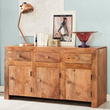 Solid Mango Wood Sideboard With 3 Doors And 3 Drawers - Toko