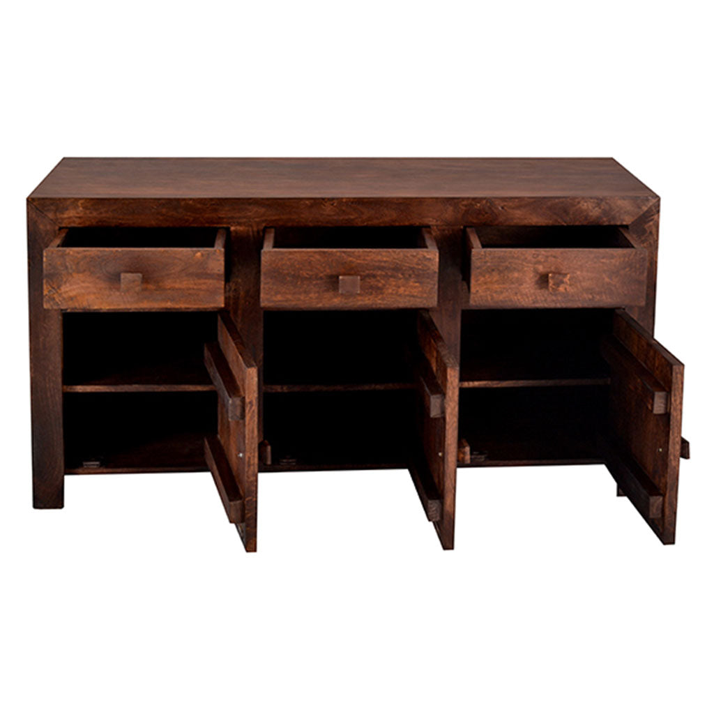 Solid Mango Wood Sideboard With 3 Doors And 3 Drawers - Toko
