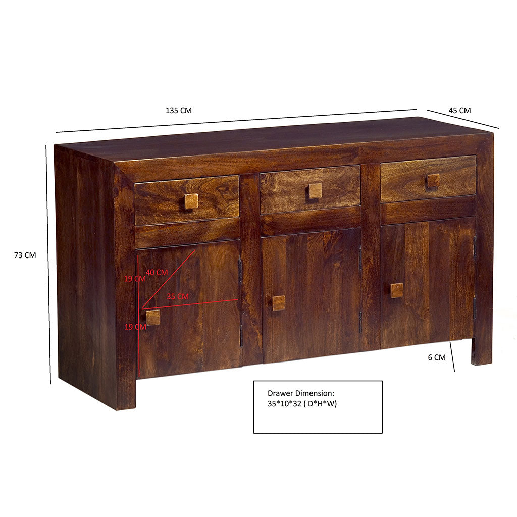 Solid Mango Wood Sideboard With 3 Doors And 3 Drawers - Toko