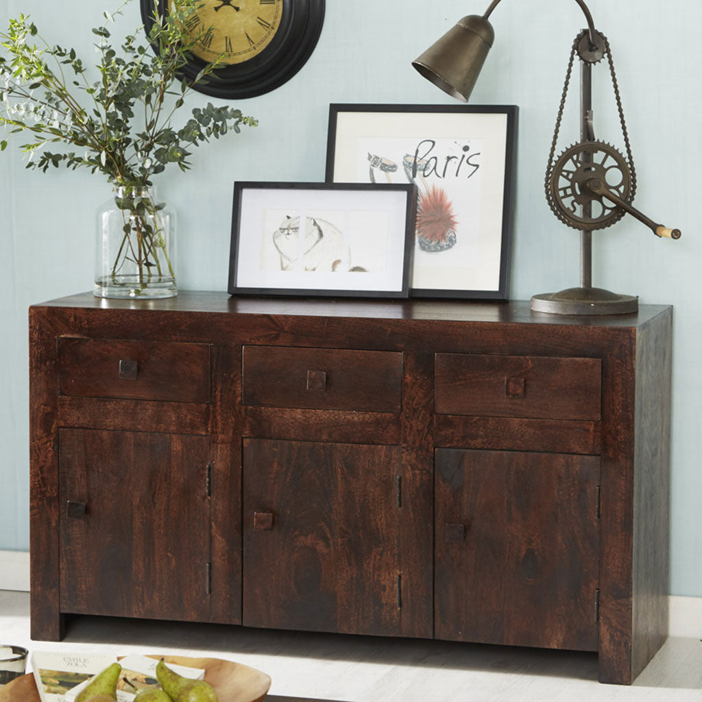 Solid Mango Wood Sideboard With 3 Doors And 3 Drawers - Toko