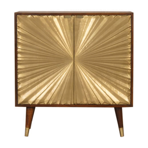 Solid Mango Wood Storage Cabinet With 2 Gold Front Drawers - Manila
