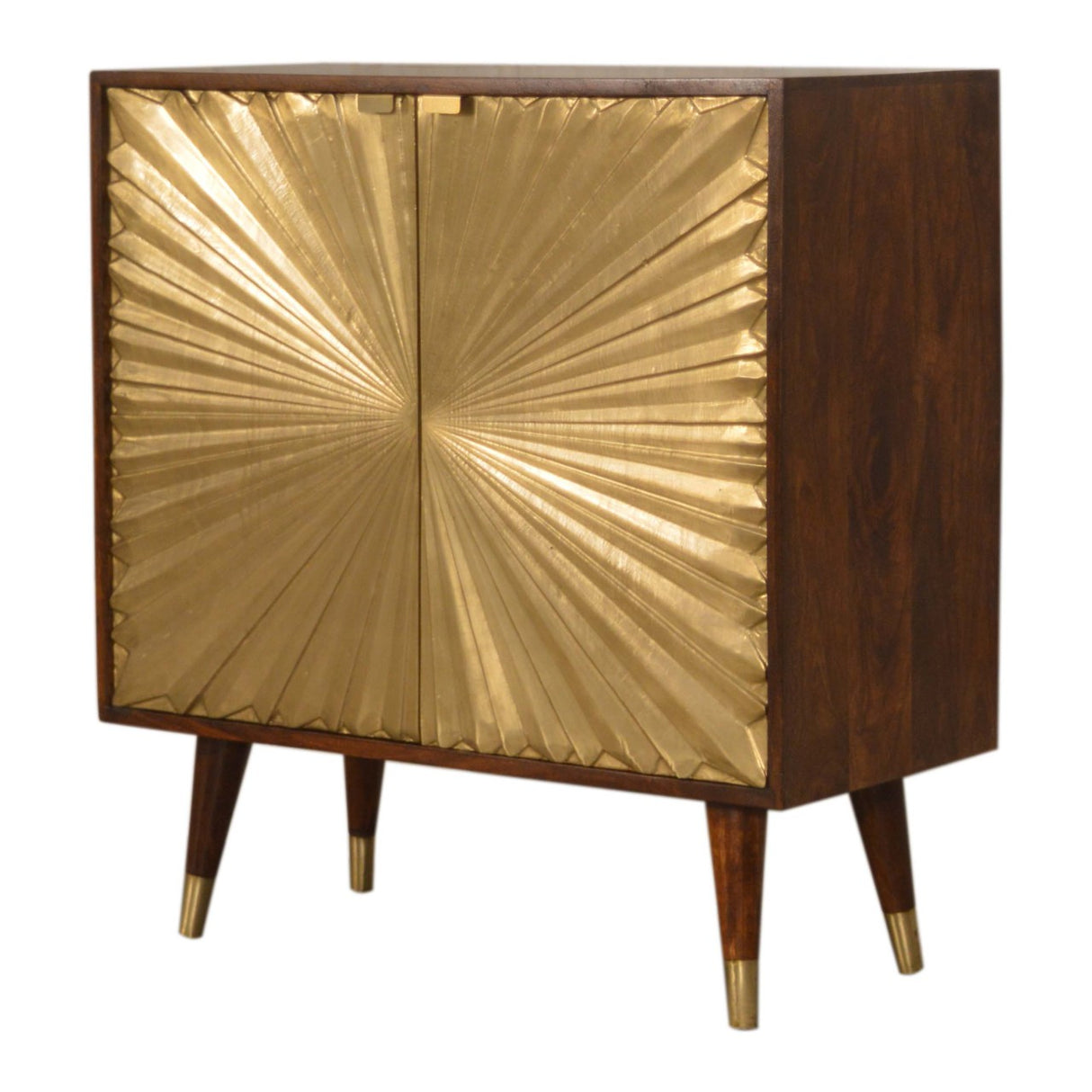 Solid Mango Wood Storage Cabinet With 2 Gold Front Drawers - Manila