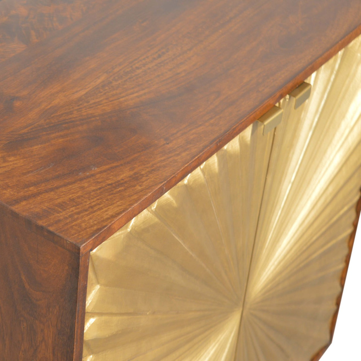 Solid Mango Wood Storage Cabinet With 2 Gold Front Drawers - Manila