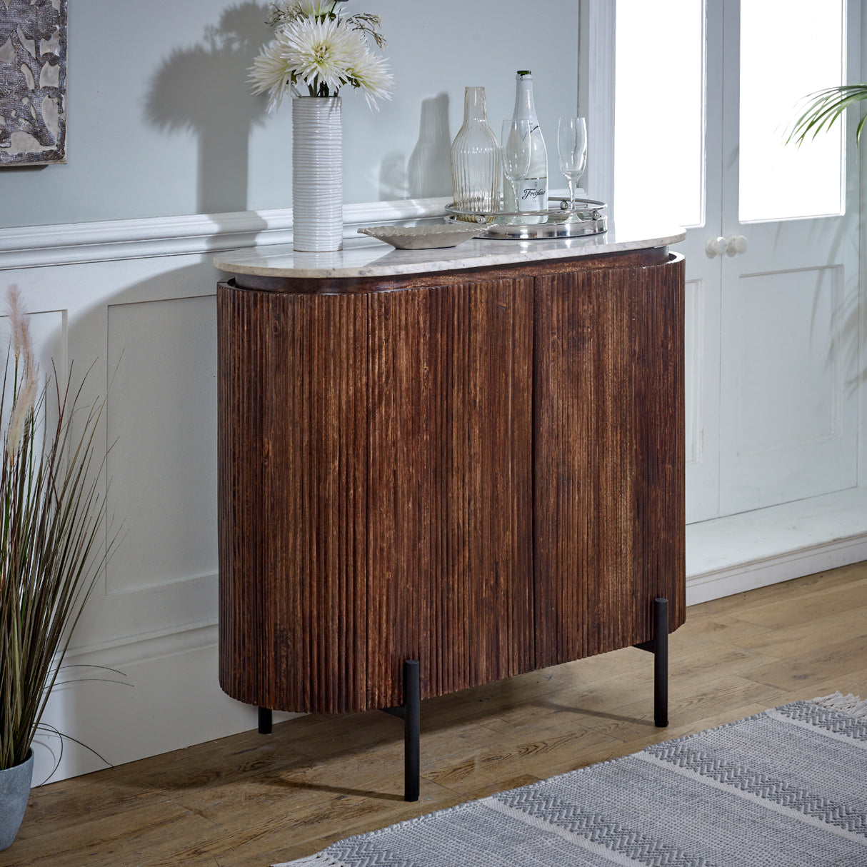 Solid Mango Wood Storage Cabinet With Marble Top - Opal