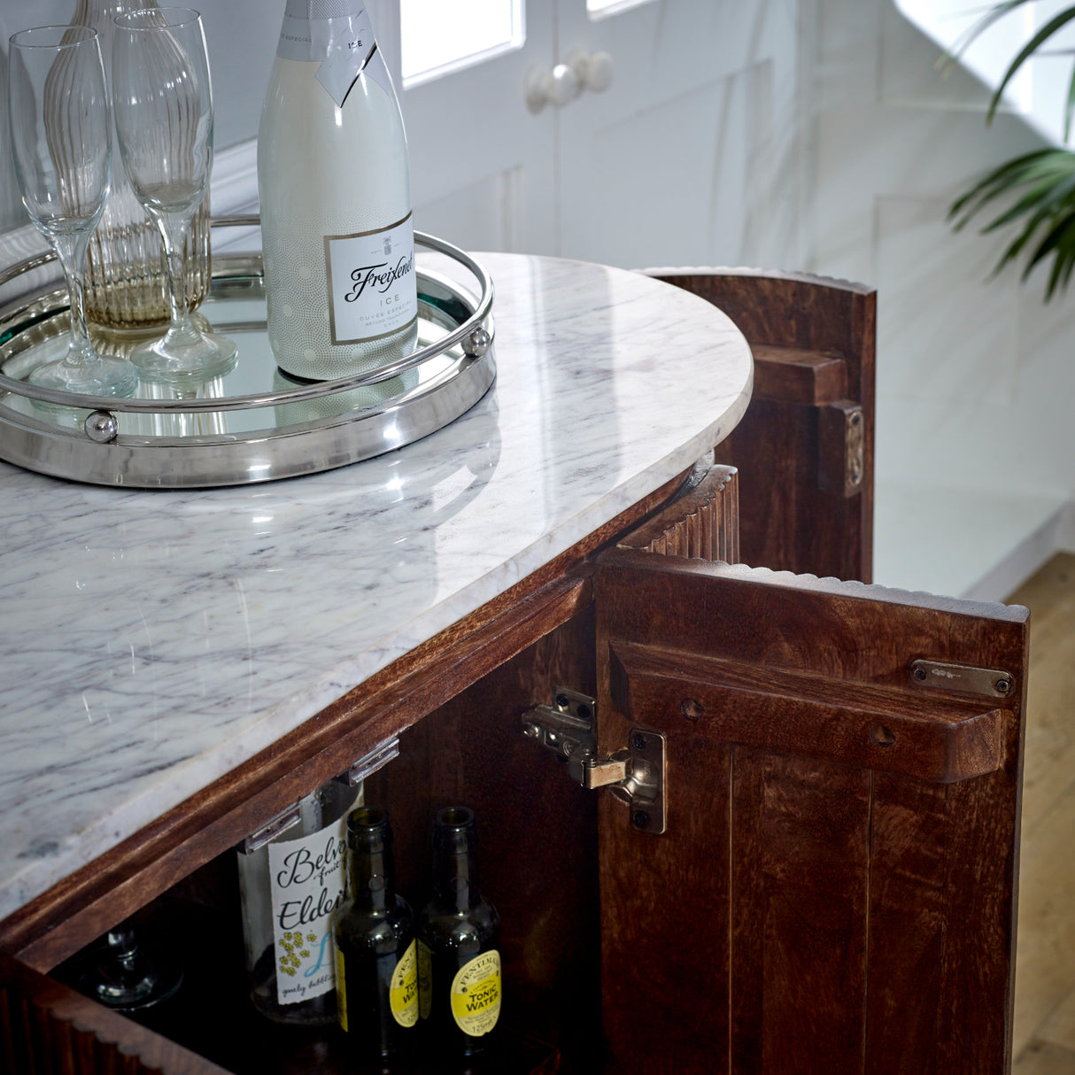 Solid Mango Wood Storage Cabinet With Marble Top - Opal