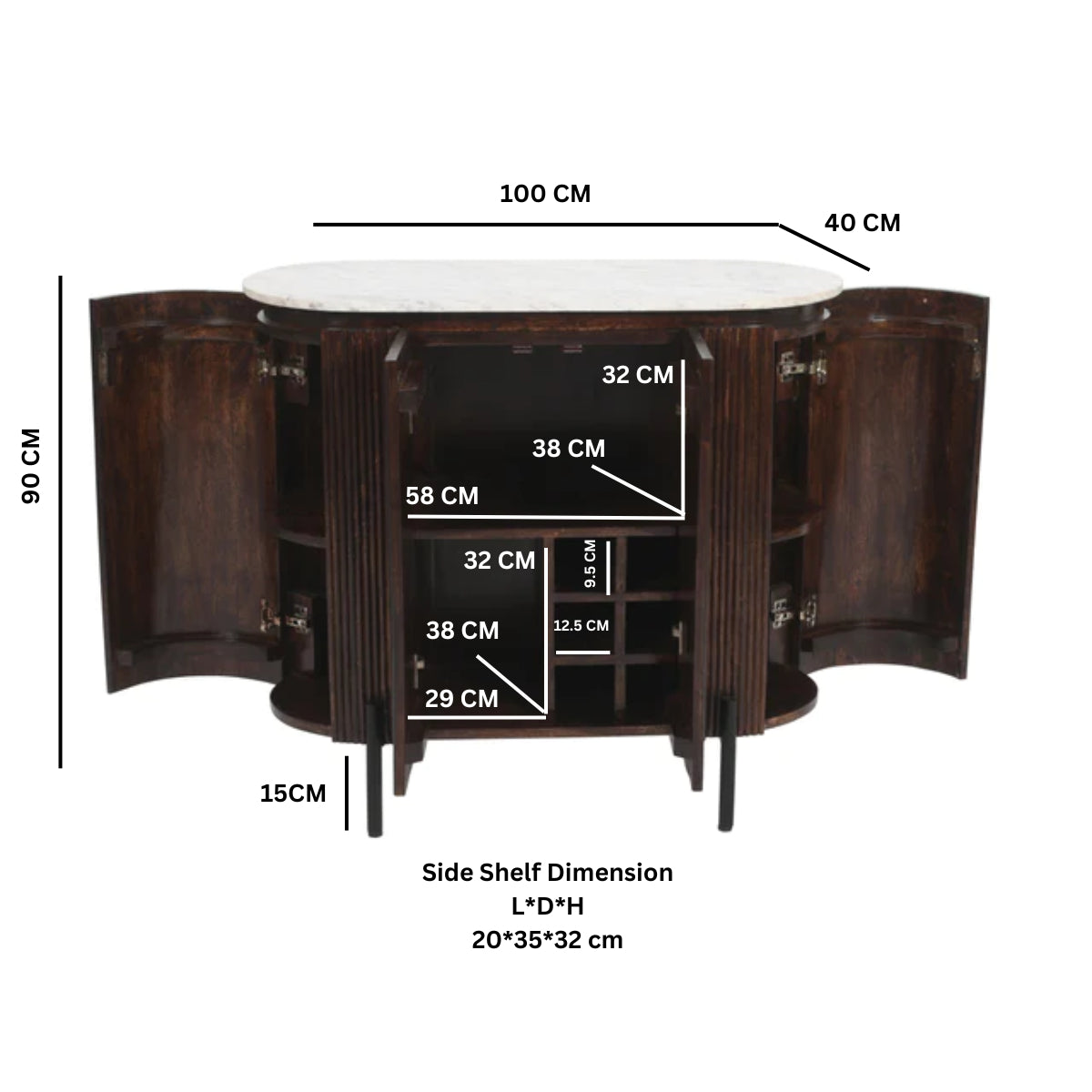 Solid Mango Wood Storage Cabinet With Marble Top - Opal